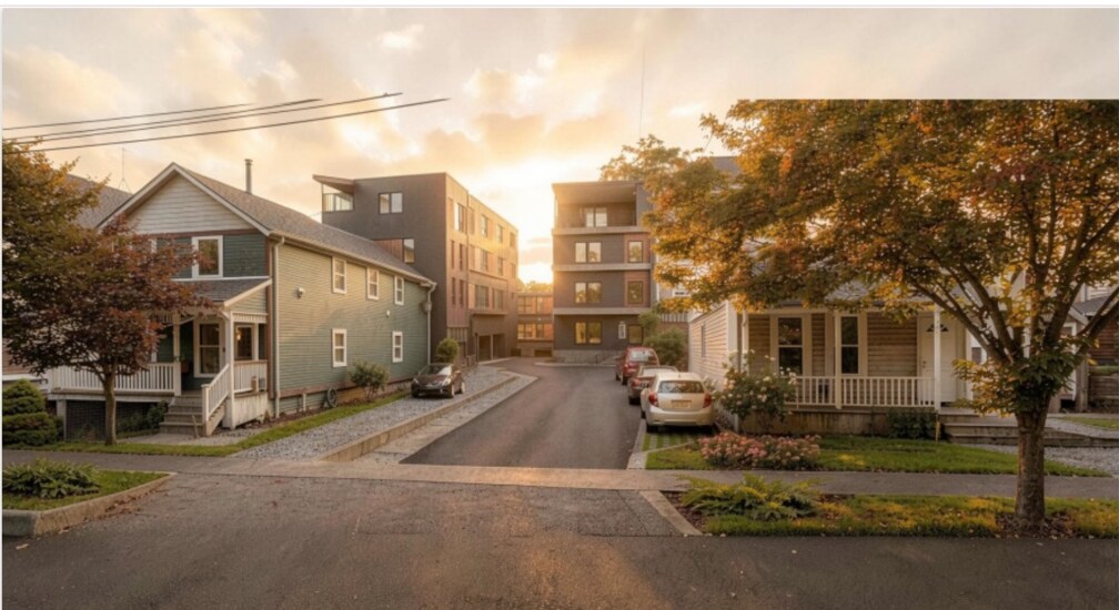 Jefferson Avenue residential development rendering at sunset